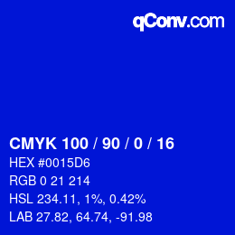 颜色代码: CMYK 100 / 90 / 0 / 16 | qconv.com
