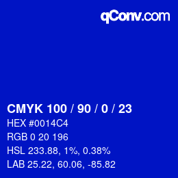 カラーコード: CMYK 100 / 90 / 0 / 23 | qconv.com