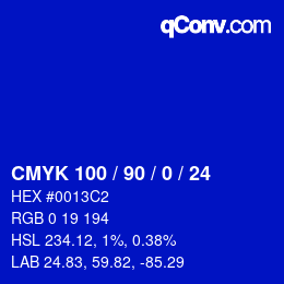 カラーコード: CMYK 100 / 90 / 0 / 24 | qconv.com