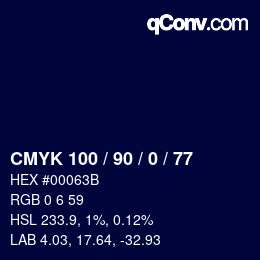 颜色代码: CMYK 100 / 90 / 0 / 77 | qconv.com