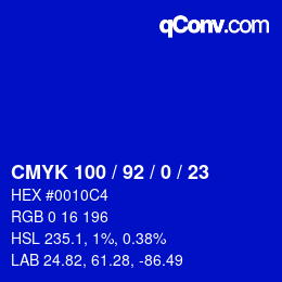 カラーコード: CMYK 100 / 92 / 0 / 23 | qconv.com