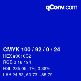 カラーコード: CMYK 100 / 92 / 0 / 24 | qconv.com