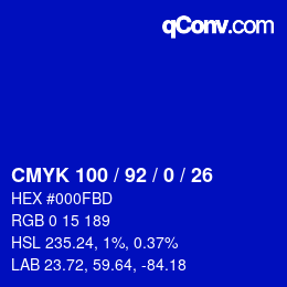 颜色代码: CMYK 100 / 92 / 0 / 26 | qconv.com