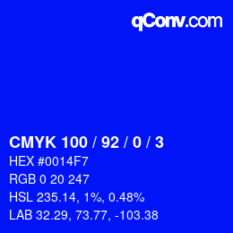 カラーコード: CMYK 100 / 92 / 0 / 3 | qconv.com