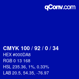颜色代码: CMYK 100 / 92 / 0 / 34 | qconv.com