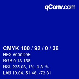 カラーコード: CMYK 100 / 92 / 0 / 38 | qconv.com