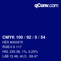 颜色代码: CMYK 100 / 92 / 0 / 54 | qconv.com