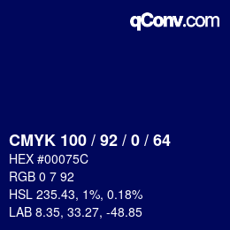 颜色代码: CMYK 100 / 92 / 0 / 64 | qconv.com