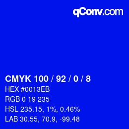 カラーコード: CMYK 100 / 92 / 0 / 8 | qconv.com