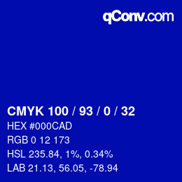 Farbcode: CMYK 100 / 93 / 0 / 32 | qconv.com