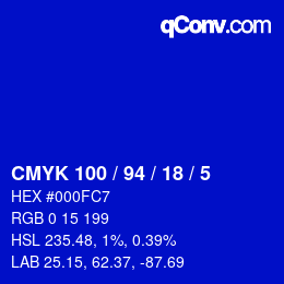カラーコード: CMYK 100 / 94 / 18 / 5 | qconv.com