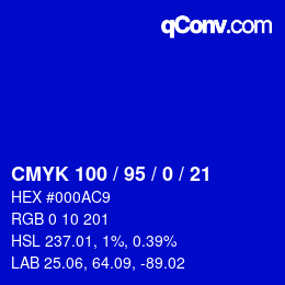 カラーコード: CMYK 100 / 95 / 0 / 21 | qconv.com