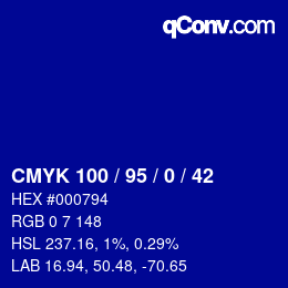 颜色代码: CMYK 100 / 95 / 0 / 42 | qconv.com
