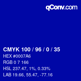 Code couleur: CMYK 100 / 96 / 0 / 35 | qconv.com