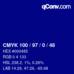 Code couleur: CMYK 100 / 97 / 0 / 48 | qconv.com