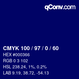 颜色代码: CMYK 100 / 97 / 0 / 60 | qconv.com