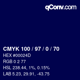 颜色代码: CMYK 100 / 97 / 0 / 70 | qconv.com