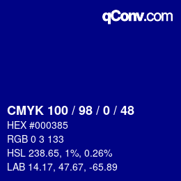 颜色代码: CMYK 100 / 98 / 0 / 48 | qconv.com