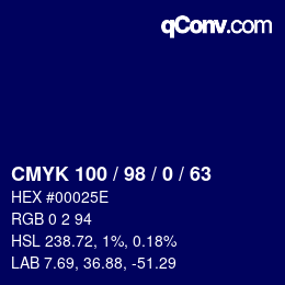 颜色代码: CMYK 100 / 98 / 0 / 63 | qconv.com