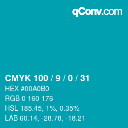 颜色代码: CMYK 100 / 9 / 0 / 31 | qconv.com