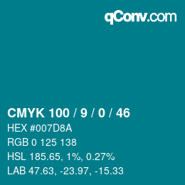 Color code: CMYK 100 / 9 / 0 / 46 | qconv.com