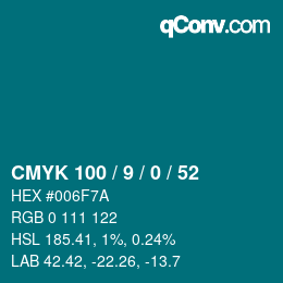 カラーコード: CMYK 100 / 9 / 0 / 52 | qconv.com