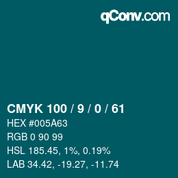 颜色代码: CMYK 100 / 9 / 0 / 61 | qconv.com