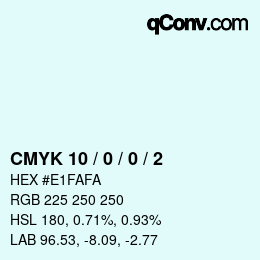 颜色代码: CMYK 10 / 0 / 0 / 2 | qconv.com