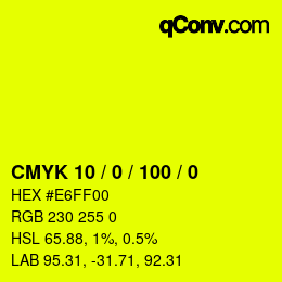 カラーコード: CMYK 10 / 0 / 100 / 0 | qconv.com