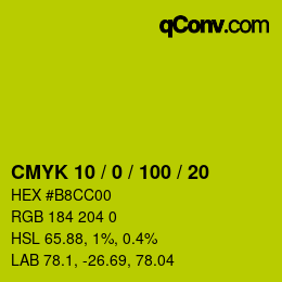 颜色代码: CMYK 10 / 0 / 100 / 20 | qconv.com