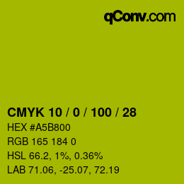 Color code: CMYK 10 / 0 / 100 / 28 | qconv.com