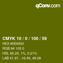 Color code: CMYK 10 / 0 / 100 / 59 | qconv.com