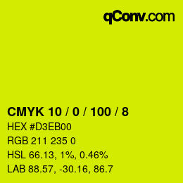 カラーコード: CMYK 10 / 0 / 100 / 8 | qconv.com