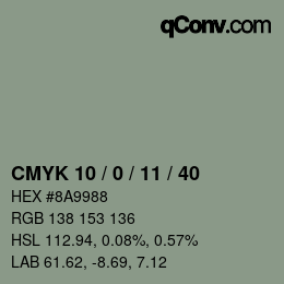 カラーコード: CMYK 10 / 0 / 11 / 40 | qconv.com