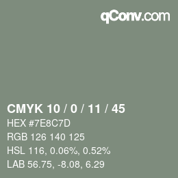 颜色代码: CMYK 10 / 0 / 11 / 45 | qconv.com