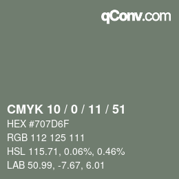 Color code: CMYK 10 / 0 / 11 / 51 | qconv.com