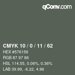 カラーコード: CMYK 10 / 0 / 11 / 62 | qconv.com