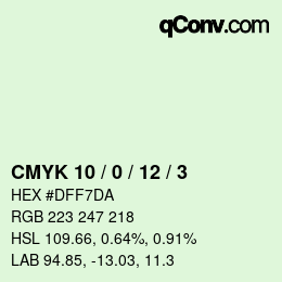 颜色代码: CMYK 10 / 0 / 12 / 3 | qconv.com
