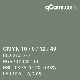 Farbcode: CMYK 10 / 0 / 12 / 49 | qconv.com