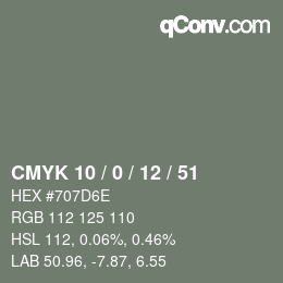 Color code: CMYK 10 / 0 / 12 / 51 | qconv.com