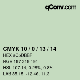 カラーコード: CMYK 10 / 0 / 13 / 14 | qconv.com