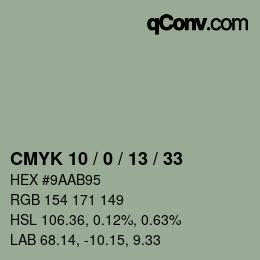 カラーコード: CMYK 10 / 0 / 13 / 33 | qconv.com