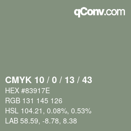 Farbcode: CMYK 10 / 0 / 13 / 43 | qconv.com