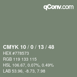 カラーコード: CMYK 10 / 0 / 13 / 48 | qconv.com