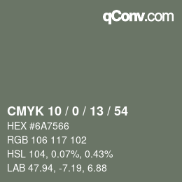カラーコード: CMYK 10 / 0 / 13 / 54 | qconv.com