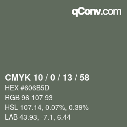 Color code: CMYK 10 / 0 / 13 / 58 | qconv.com