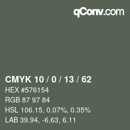 Color code: CMYK 10 / 0 / 13 / 62 | qconv.com