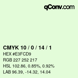 颜色代码: CMYK 10 / 0 / 14 / 1 | qconv.com