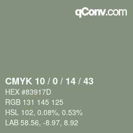 Color code: CMYK 10 / 0 / 14 / 43 | qconv.com