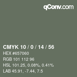 Color code: CMYK 10 / 0 / 14 / 56 | qconv.com